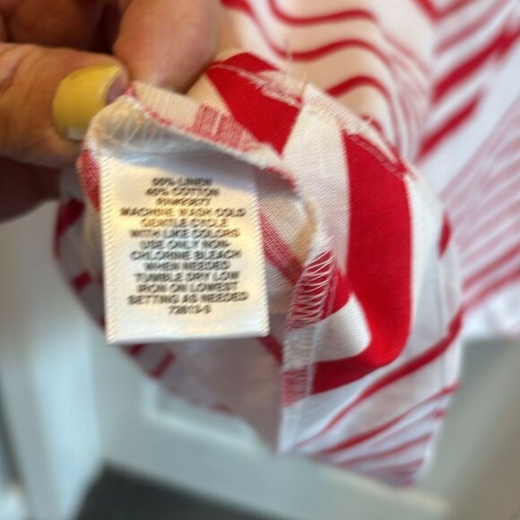 Liz Claiborne Women Linen Blend Shift Dress Size Large Red Chevron Stripe Beach - Picture 9 of 10